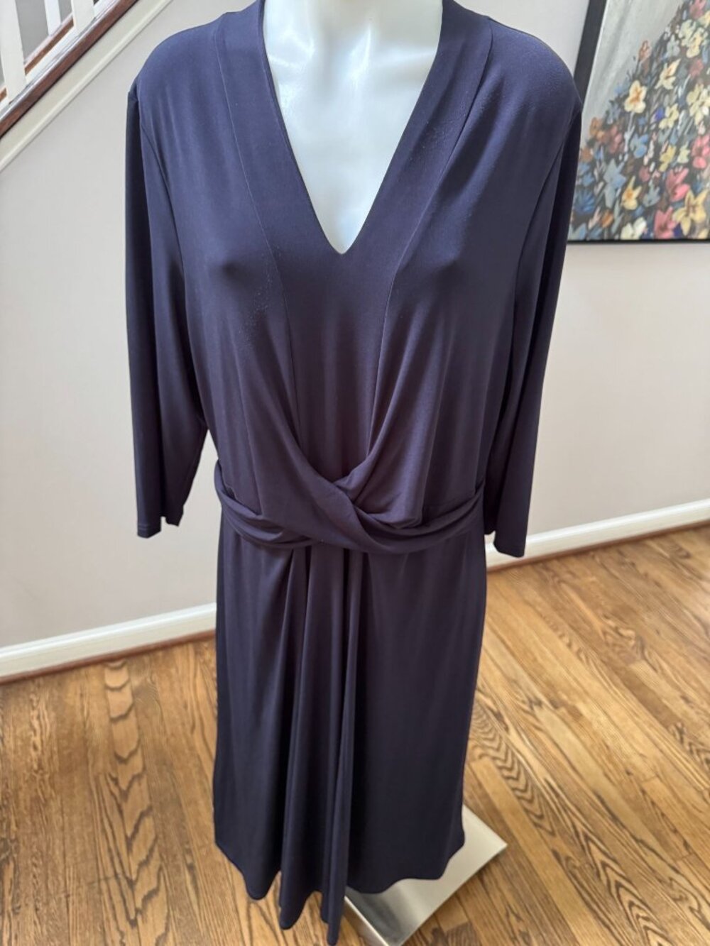 THE FOLD London Casona Draped Twist Jersey Midi Dress Navy Blue UK 18 US 14